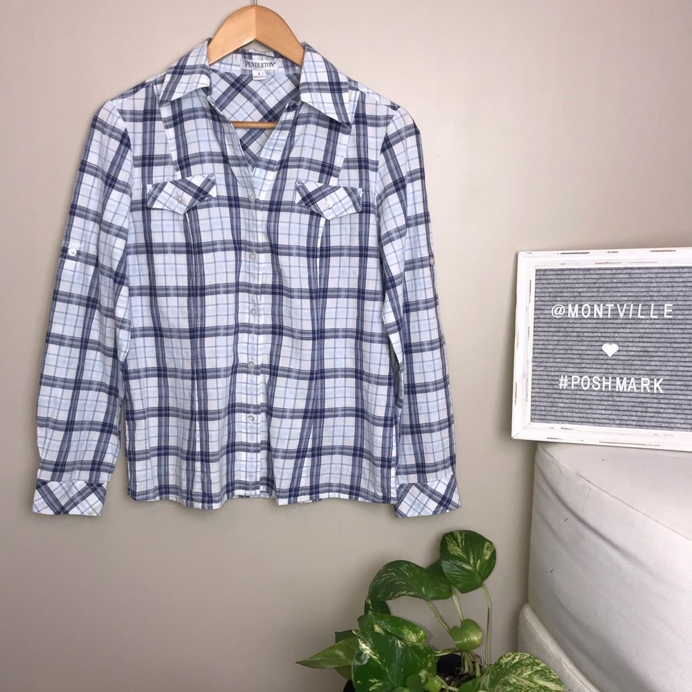 Pendleton Small Blue Plaid Button Down Shirt - image 1